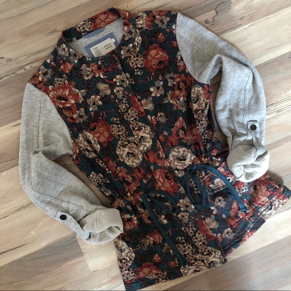 Anthropologie Floral Patchwork Jacket with Gray Sleeves